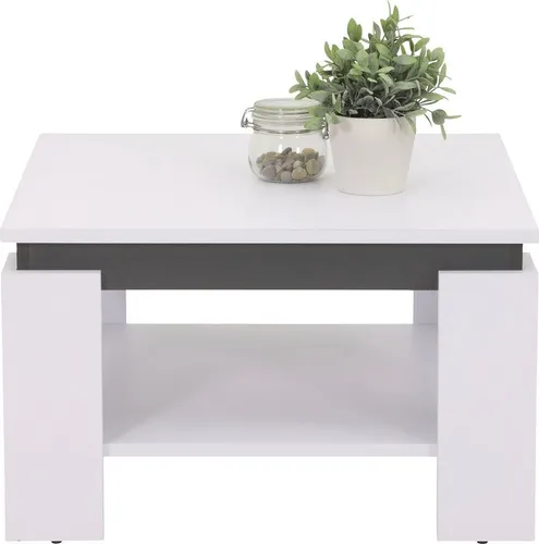 Hela Couchtisch Tim - Quadratisch und Modern - Konsolentische fürs Wohnzimmer, aus langlebigem Holzwerkstoff mit einem stilvollen farbigen Tischkranz in Weiß/Anthrazit für ein modernes Ambiente.