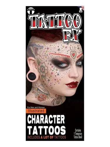 Tinsley Theaterschminke Illustrated Face Klebe-Tattoos - Fasching Hallowee, Temporäre Tattoos in beeindruckend realistischer Hollywood-Qualität