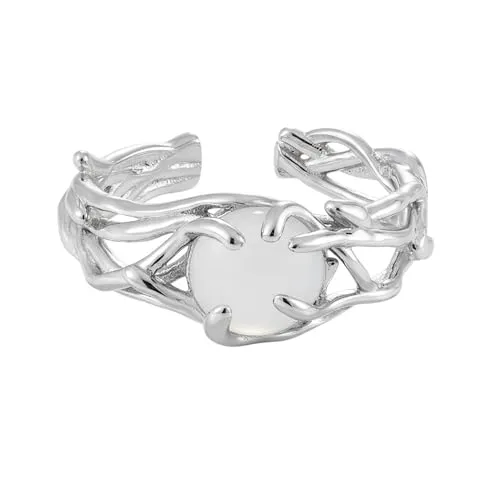 Sanixa Karma NH11306662 Damenring Tigerauge Ring Silber925 Sterlingsilber Weiß verstellbar modern Damenschmuck Damen Geschenk Frauen Fingerring (Weiß)