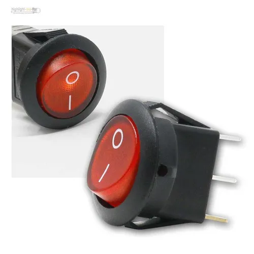 Wippschalter 1-polig EIN/AUS RUND 250V/6A ROT Schalter mit Kontrolleuchte