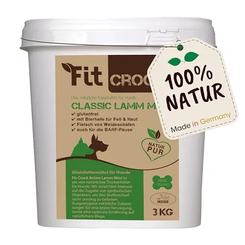 cdVet Fit-Crock Hundefutter trocken Classic Lamm Mini 3 kg - Glutenfreies Trockenfutter mit hochwertigen, natürlichen Zutaten für Hunde aller Altersklassen. Ideal zur Unterstützung der Verdauung und Zahngesundheit, ohne Füllstoffe oder synthetische Zusätze.