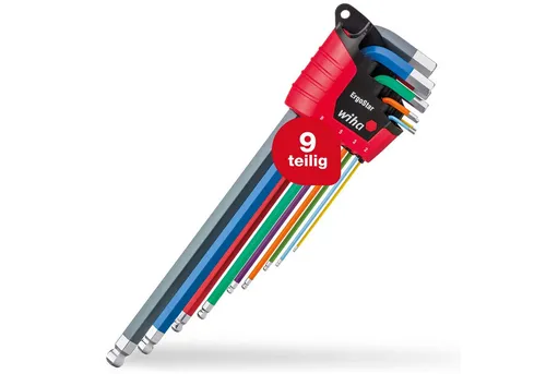 Wiha ErgoStar Stiftschlüssel Halter (43849) - 10 tlg., 1,5 mm - 10 mm - Stiftschlüssel Set mit Kugelkopf, ideal für schwer zugängliche Schrauben, ermöglicht Arbeiten bei einem Winkel von bis zu 25°.