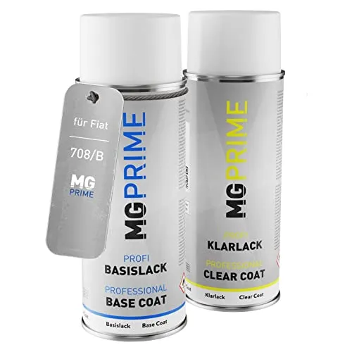 Produktbild MG PRIME Autolack Sprühdosen Set für Fiat 708/B / 708 Grigio Metallic Opaco/Asfalto Grau Matt Basislack Klarlack Spraydose 400ml