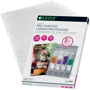 LEITZ Folientasche A4 125mic 100ST 33878 mit Abheftstreifen - Folientasche A4 125mic, 100 Stück, ideal für die sichere Ablage von Dokumenten mit praktischen Abheftstreifen.