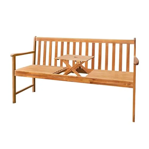 Spetebo Akazien Gartenbank mit Tisch - 150 cm 3-Sitzer Holzbank - Bänke - Praktische 2in1 Gartenbank mit integriertem Tisch, umfunktionierbar für geselliges Beisammensein. Hergestellt aus stabilem Akazienholz, ideal für Garten und Terrasse.