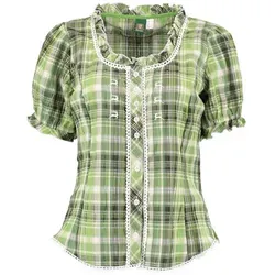 Produktbild OS Trachten Trachtenbluse Klosy Kurzarmbluse mit Rundhalsausschnitt mit weißer Litze grün 44