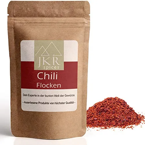 JKR Spices Chili geschrotet - Chilli Flocken mit Kernen | Chili Flakes mit Saat | würziges Chiliaroma mit mittlerer Schärfe zum Kochen und Würzen - 500g
