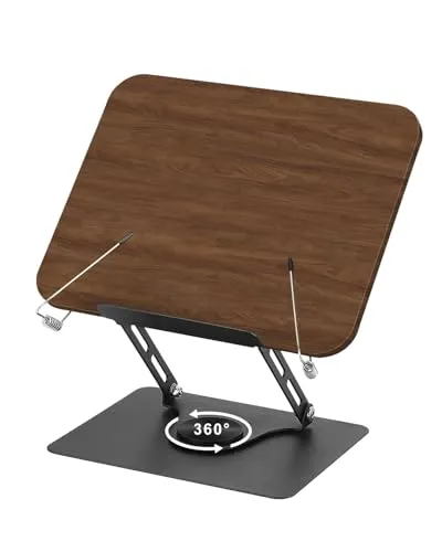 Zoelele Buchständer Holz, Verstellbarer Buchhalter mit 360° Drehbarer Basis, Faltbar & Tragbar Leseständer für Büro, Küche, Schule, Lehrbuch, Rezept, Zeitschrift, Musikpartituren (01)