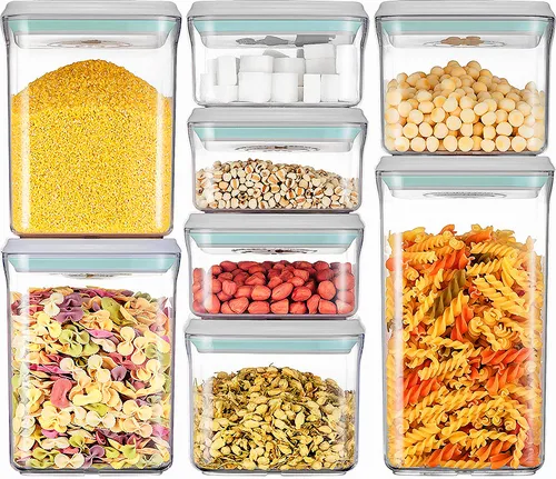 Frischhaltedosen Luftdict 8-teilige Vorratsdose 8,14L - Vorratsdosen mit luftdichtem Deckelventil für längere Haltbarkeit. Ideal für Kühlschrank, Picknick oder Wanderungen. BPA-frei, aus hochwertigem Borosilikatglas und Kunststoff.