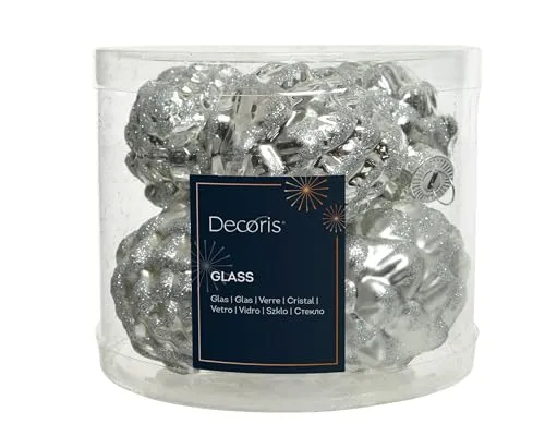 Christmas Decoration Christbaumschmuck Zapfen Glas 7cm x 6 Stück Anhänger Silber