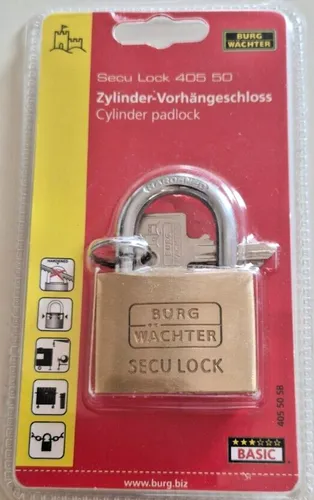 Vorhängeschloss Burg-Wächter Secu Lock 50 mm Messing Vorhangschloss 2 Schlüssel