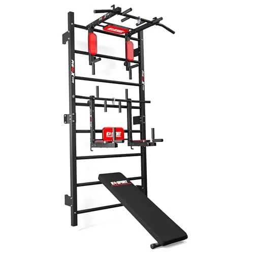 K-SPORT Kraftstation Sprossenwand & Dip Station - Klimmzugstangen-Set mit 8 Übungsmöglichkeiten, ideal für ein effektives Ganzkörpertraining, inklusive gratis eBook und für bis zu 250 kg Benutzergewicht geeignet.