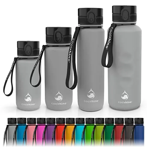 coolrhino Trinkflasche 350ml für Sport, Kinder, Schule, Fitness & Outdoor - Wasserflasche auslaufsicher und Bpa frei - Flasche für Kohlensäure geeignet (Rhino Grey, 350ml)
