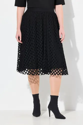 Ulla Popken Midirock mit Lochspitze - Eleganter A-Linien Rock in Schwarz, aus leichtem Material mit elastischem Bund für optimalen Tragekomfort. Ideal für festliche Anlässe oder den Alltag.