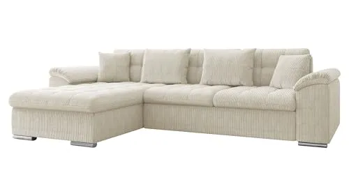 Mirjan24 Ecksofa Diana Cord mit Schlaffunktion - Elegante L-Form Couch mit Bettkasten und großzügiger Schlaffläche von 227x129 cm, inklusive Kissen-Set für zusätzlichen Komfort.