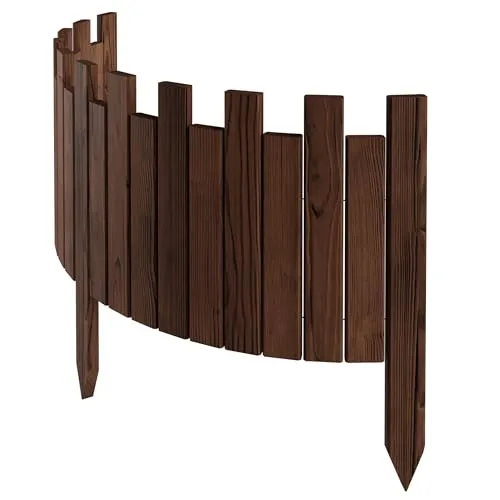 Floranica Beeteinfassung Rasenkante Holz 100 x 30 cm Braun Rollzaun Holzzaun imprägniert Flexible Rollborder Palisade Gartenzaun Umzäunung für Garten