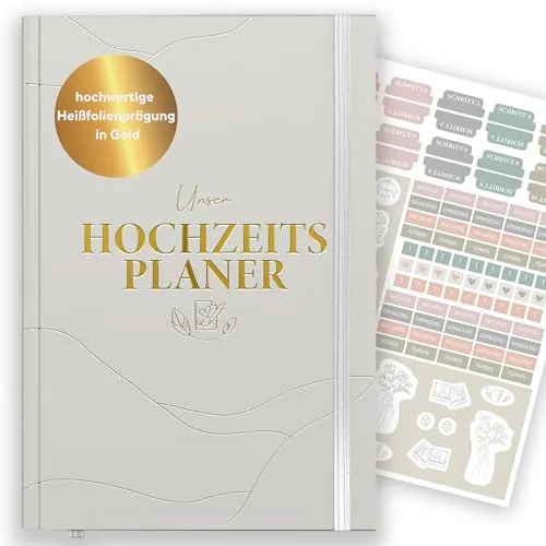 LEAF & GOLD® Hochzeitsplaner – Liebevoll gestaltet, 180 Seiten, Hardcover mit Buchverschluss, Inkl. Stickerbogen, Made in Europe, 17 x 24 cm