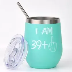 Weinbecher Edelstahl 350ml 40 Geburtstag Frau Geschenk Blue 39+1