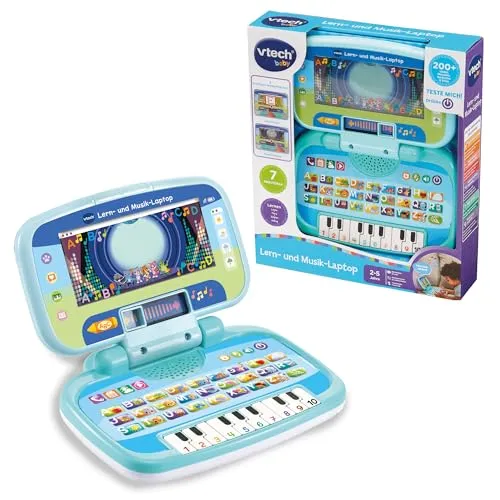 Vtech Lern- und Musik-Laptop - Interaktives Tablet mit 2 Spielmodi und 26 Buchstabentasten. Fördert Lernen und Musik mit 4 Spielen, 2 Liedern und 16 Melodien. Ideal für kleine Entdecker!