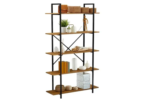 CARO-Möbel Bücherregal MEDA - Bücherschrank im Industrial Stil aus schwarzem Metall und Wildeiche, bietet 5 großzügige Fächer für Ihre Bücher und Dekoration.