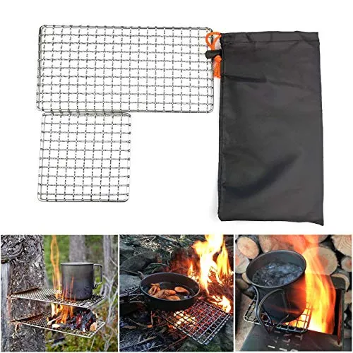 Rayeeley Bushcraft Grills Backpacker Grills, Lagerfeuer Kochen, Grillrost, hochfeste Outdoor-Netzausrüstung für Camping, Wandern, Rucksackreisen, 2er-Pack