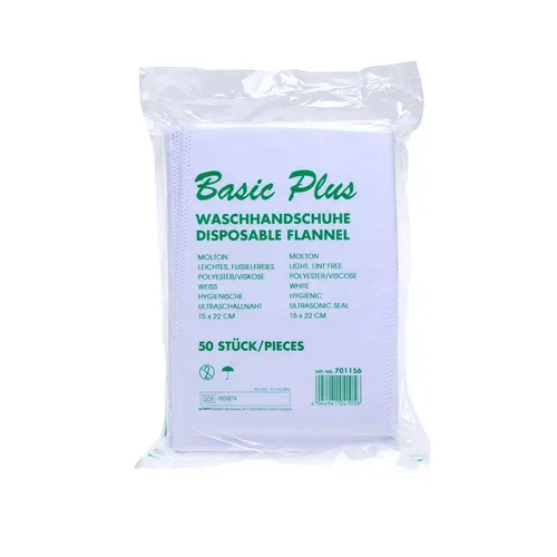 Basic Plus Einweg-Waschhandschuhe weiß Vlies 60g/m² 15x22 cm Wasch-Handschuhe 50