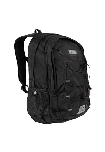Gorilla Wear - Las Vegas Backpack - Schwarz - Rucksack Für Sport Arbeit Schule Alltag Freizeit Zum Einkaufen mit Seitentaschen Outdoor Wandern Black Praktisch Nylon 22,5L