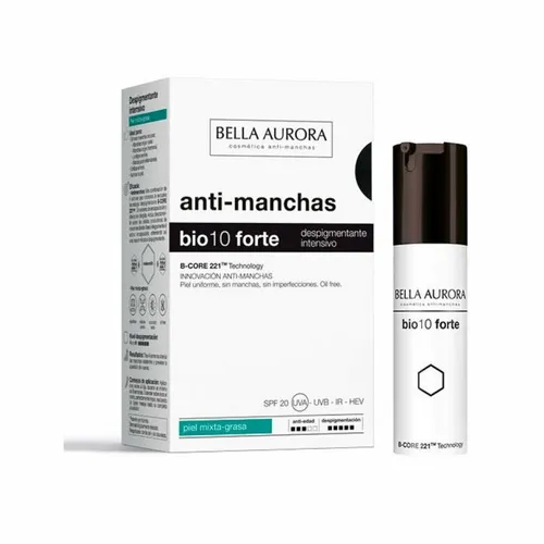 Bella Aurora Bio10 Forte - Intensiv Depigmentierungscreme für Mischhaut 30ml - Medizinische Körperpflege mit B-CORE 221TM Technologie, die dunkle Flecken reduziert und die Talgproduktion reguliert. Hypoallergen mit Lichtschutzfaktor 20 für optimalen UV-Schutz.