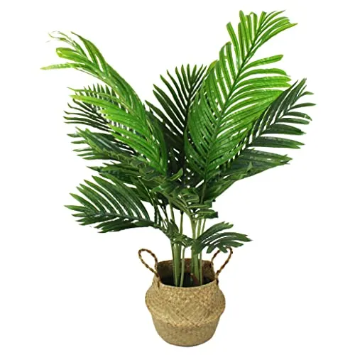 Arnusa Künstliche Palme 90cm im Seegraskorb - Künstliche Pflanzen: 90 cm hohe Kunstpalme im dekorativen Seegraskorb, ideal für lichtarme Bereiche und pflegeleicht - eine perfekte grüne Ergänzung für Ihr Zuhause.