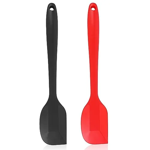 Pritogo Teigschaber-Set 2-teilig (28,5cm) Silikonspatel Teigspachtel Backzubehör mit Metallkern bis 220° BPA-frei (Rot Schwarz)