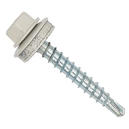 Color-Head Trapezblechschrauben 100 Stück, Farbe Grauweiß RAL9002, 4,8x20mm, Bohrschrauben, Blechschrauben mit EPDM-Unterlegscheibe, Dachschrauben verzinkt für Trapezblech & Blechdach