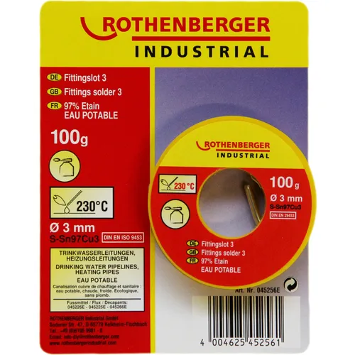 Rothenberger Lötzinn Fittingslot 3 Löten Lot 100g Ø 3mm für Lotkolben 45256