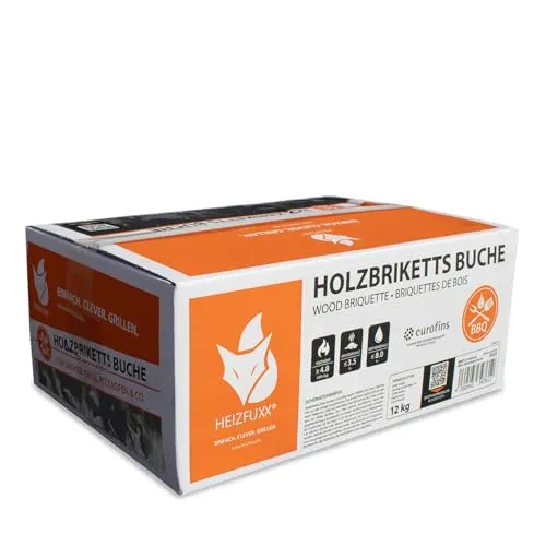 HEIZFUXX Holzbriketts Nestro M - Hartholzbriketts 24 kg (2x12 kg) - Sauber verpackte Briketts für Kamine und Öfen in Wohnräumen - Geruchs-, Rauch- & rußarme Verbrennung