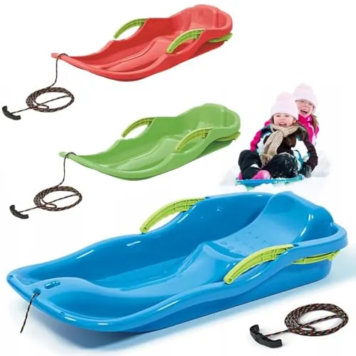 Schlitten Bob „Race S“ Kinderschlitten mit Bremsen und Zugseil – robuster Kunststoffrodel 79 cm, CE-Zertifiziert, kältebeständig bis −28 °C – ergonomischer Kinderbob für sicheren Rodelspaß (Rot)