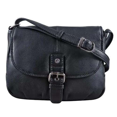 STILORD 'Iris' Leder Handtasche Damen klein Vintage - Umhängetasche für Freizeit, Ausgehen & Party - Echtleder Abendtasche mit Fächern, Farbe:schwarz
