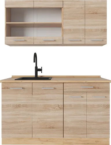 Vicco Küchenzeile R-Line, Sonoma/Goldkraft Eiche, 140 cm