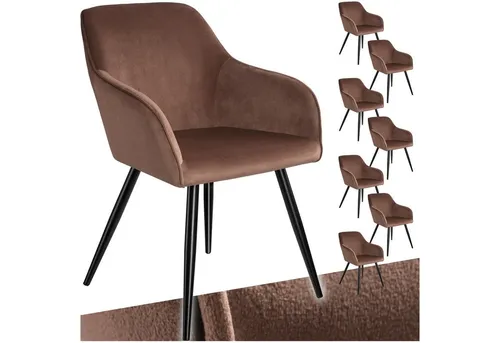 tectake Esszimmerstuhl Marilyn (8er Set) - Elegante gepolsterte Stühle in Samtoptik, ideal für stilvolle Esszimmer. Robustes Stahlgestell bietet hohe Stabilität und Komfort mit bequemen Armlehnen.