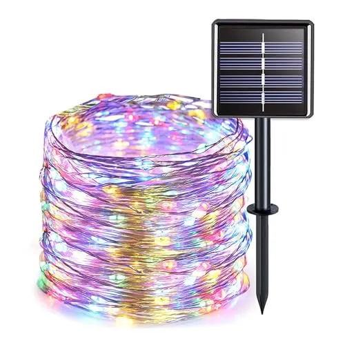 Colexy Solar Lichterkette Aussen 7M 50 LED Lichterkette 8 Modus IP65 Wasserdicht Kupferdraht Solarlichterkette Buntes Außen Wetterfest für Weihnachten Gartendeko Terrasse Balkon Hochzeit Party