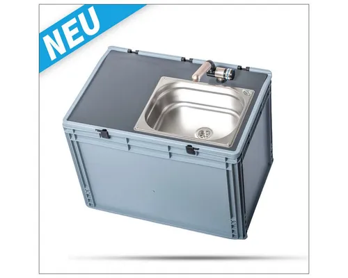 V Mobiles Handwaschbecken Campingbox 10L - Praktische 12V Campingküche mit Edelstahlspülbecken (325 x 265 mm), ideal für Markstände und Imbisse. Unabhängig von Wasseranschlüssen - einfach Wasser einfüllen und nutzen!