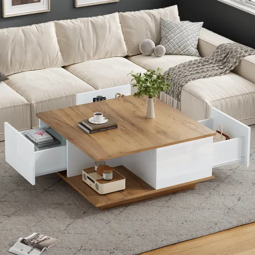 okwish Couchtisch mit Stauraum und Hochglanz-Oberfläche