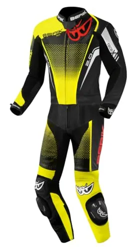 Berik XR-Ace Evo perforierte 2-Teiler Motorrad Lederkombi, schwarz/rot/gelb, 52