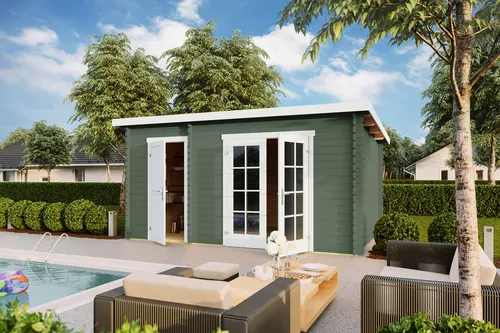 Produktbild Gartenhaus Blockhaus Pultdach 34 mm Belmont 2 grün