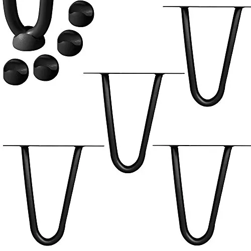Melko 4 Stück Hairpin Legs Haarnadel Tischbeine aus 12 mm Stahl Tischfuß inkl. Bodenschoner, Höhe 10 cm, 2 Streben, Schwarz