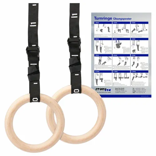 Sport-Tec Turnringe - Gymnastikringe für Fitness und Training - Turntrainingsgeräte für Indoor und Outdoor, mit verstellbaren Gurten für individuelles Training und maximale Flexibilität.