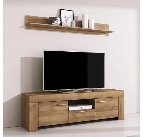 Lomadox Wohnzimmer Wohnwand in Eiche mit Lowboard & Wandboard
