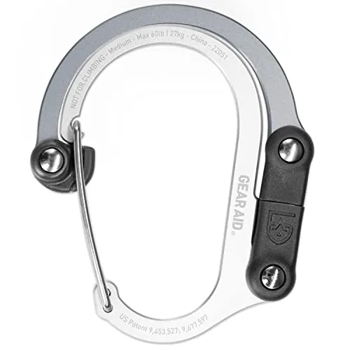 GEAR AID HEROCLIP Karabiner-Ausrüstungsclip und Haken (Mittel) für Camping, Rucksack und Garagenorganisation, Grau