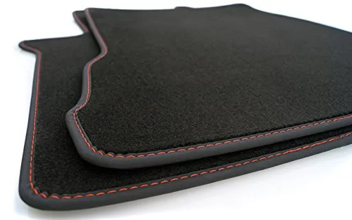 Fußmatten für LKW Volvo FH4 und FH500 Velours Matten Teppich Automatten 2-teilig Schwarz, Ziernaht Rot