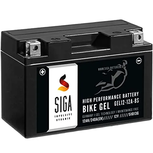 SIGA BIKE GEL YTX12A-BS Motorradbatterie 12V 12Ah 240A/EN Gel12-12A-BS GEL Batterie 12V doppelte Lebensdauer entspricht 51013 BTX12A-BS CTX12A-BS YTZ12S GT12A-BS vorgeladen auslaufsicher wartungsfrei