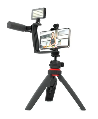 DigiPower 5-teiliges Vlogging Set DPS-VLG5 - Handy-Foto- & Videokits mit professionellem LED-Videolicht, hochwertigem Shotgun Mikrofon und flexiblem Dreibeinstativ für beeindruckende Live-Streams und kreative TikTok- und YouTube-Videos.