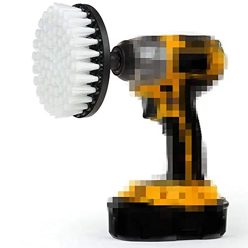 DUOSHIDA Bohrbürste, 12,7 cm, weiße weiche Borsten, saubere Fiberglas-Wanne, Mikrofaser-Polsterung, Autoteppich, Bootsitz mit Schnellwechselschaft